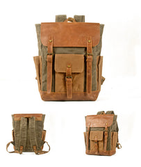Army Green Waxed Canvas Travel Backpack Canvas Mens School Backpack Waterproof Hiking Backpack For Men - iwalletsmen