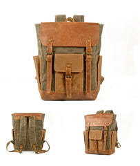 Green Waxed Canvas Travel Backpack Canvas Mens School Backpack Waterproof Hiking Backpack For Men - iwalletsmen