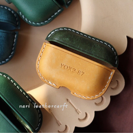 Personalized Yellow&Blue Leather AirPods Pro Case Custom Blue&Yellow Leather Pro AirPods Case Airpod Case Cover
