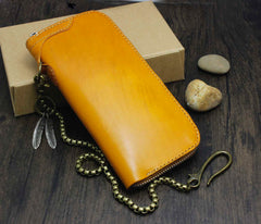 Cool Brown Leather Men's Biker Wallet Biker Chain Wallet Zipper Long Wallet with Chain For Men - iwalletsmen