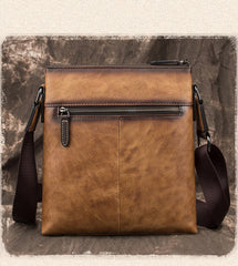 Brown  LEATHER MEN'S Small Side bag Square MESSENGER BAG Tan Square Courier Bag FOR MEN - iwalletsmen