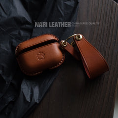 Handmade Yellow Brown Leather AirPods Pro Case with Wristlet Strap Leather AirPods Case Airpod Case Cover