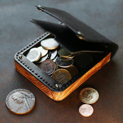 Cool Wooden Black Leather Mens Wallet Small Card Holder Coin Wallet for Men - iwalletsmen