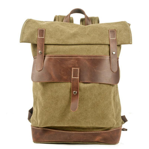 Army Green Waxed Canvas Mens School Backpack Canvas Travel Backpack Waterproof Hiking Backpack For Men - iwalletsmen