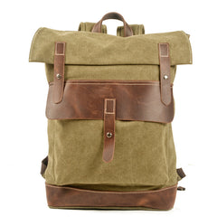 Green Waxed Canvas Mens School Backpack Canvas Travel Backpack Waterproof Hiking Backpack For Men - iwalletsmen