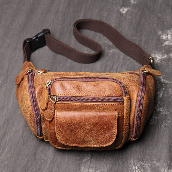 Vintage Brown LEATHER MENS Barrel FANNY PACK FOR MEN BUMBAG Vintage WAIST BAG for Men - iwalletsmen