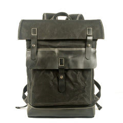 Khaki Waxed Canvas Mens School Backpack Canvas Travel Backpack Waterproof Hiking Backpack For Men - iwalletsmen