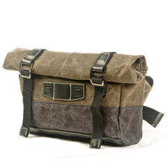 Khaki Waxed Canvas Mens Cycling Messenger Bags Black Canvas Cycling Side Bag For Men - iwalletsmen