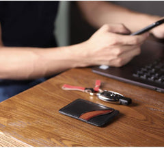 Black Leather Mens Front Pocket Wallet Personalized Slim Card Wallets for Men - iwalletsmen