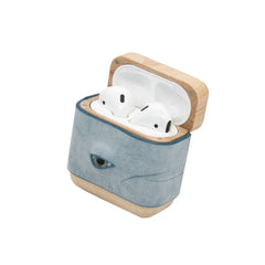 Handmade Blue Leather Wood AirPods Pro Case with Eye Custom Leather AirPods Pro Case Airpod Case Cover - iwalletsmen