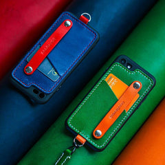 Handmade Green Leather iPhone SE2 SE Case with Card Holder CONTRAST COLOR iPhone SE Leather Case - iwalletsmen