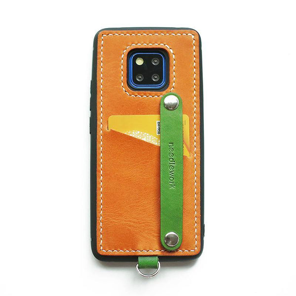 Handmade Orange Leather Huawei Mate 20 Pro Case with Card Holder CONTRAST COLOR Huawei Mate 20 Pro Leather Case - iwalletsmen