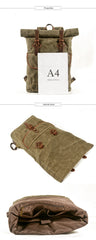 Coffee Waxed Canvas Mens Rollup Backpack Canvas Travel Backpack Waterproof Hiking Backpack For Men - iwalletsmen