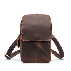 Cool Brown Leather Men's Small Belt Pouch Cell Phone Holster Belt Bag Mini Messenger Bag Side Bag For Men - iwalletsmen