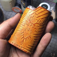 Handmade Leather Tooled Reindeer Brown Mens LA PETITE BOX Holder Cigarette Case for Men - iwalletsmen