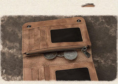 Brown Vintage Bifold Wallet Leather Mens Blue billfold Small Wallet Zipper Small Wallet For Men - iwalletsmen