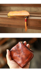 Vintage Slim Coffee Leather Mens Coin Wallet Zipper Coin Holder Change Pouch For Men - iwalletsmen