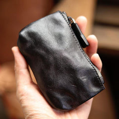 Vintage Slim Brown Leather Mens Coin Wallet Zipper Coin Holder Change Pouch For Men - iwalletsmen