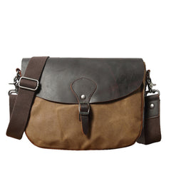 Khaki Waxed Canvas Side Bag Shoulder Bag Mens Cycling Khaki Canvas Messenger Bag For Men - iwalletsmen