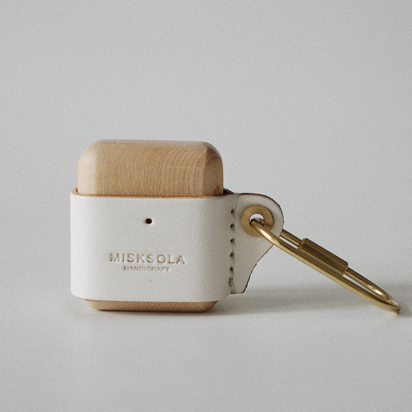 White Wood Leather AirPods 1,2 Case with Clip Strap Leather Pro AirPods Case Airpod Case Cover - iwalletsmen