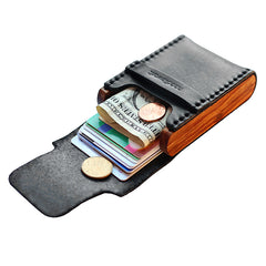 Cool Wooden Black Leather Mens Wallet Small Card Holder Coin Wallet for Men - iwalletsmen