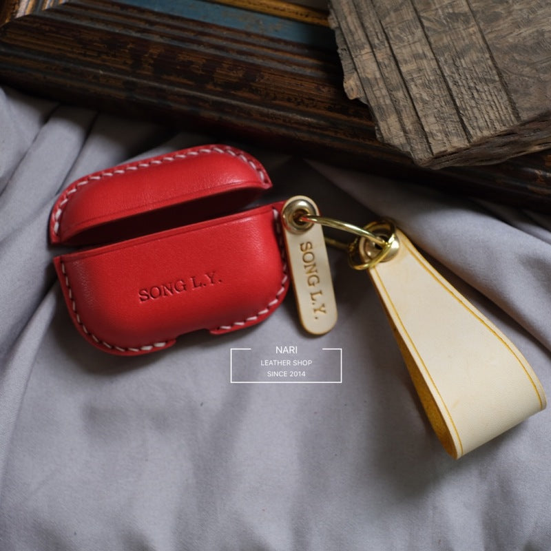 Handmade Red Leather AirPods Pro Case with Wristlet Strap Leather AirPods Case Airpod Case Cover