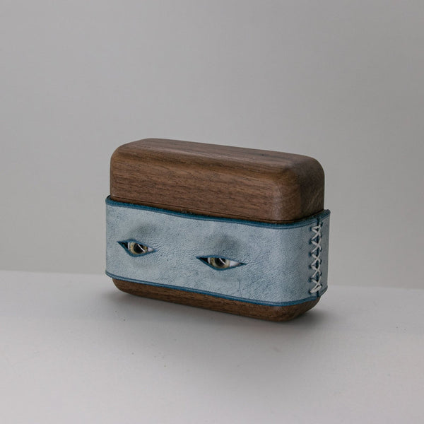 Handmade Blue Leather Coffee Wood AirPods Pro Case with Eyes Custom Leather AirPods Pro Case Airpod Case Cover - iwalletsmen