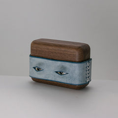 Handmade Blue Leather Coffee Wood AirPods 1,2 Case with Eyes Custom Leather AirPods 1,2 Case Airpod Case Cover - iwalletsmen