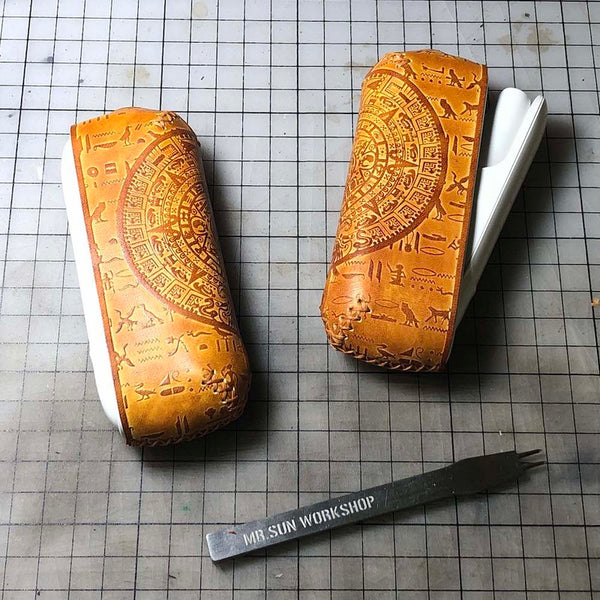 Handmade Tooled Solar Calendar Leather Mens IQOS 3.0 Cigarette Case IQOS3.0 Holder for Men - iwalletsmen