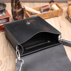 Handmade Black LEATHER MENs Vertical Messenger Bag Black Small Side Bag FOR MEN - iwalletsmen