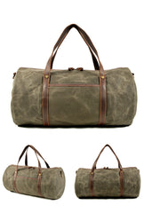 Khaki Waxed Canvas Gym Bag Travel Bag Canvas Mens Barrel Weekender Bag Duffle Bag For Men - iwalletsmen