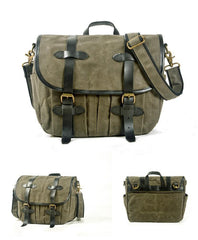 Army Green Waxed Canvas Leather Mens Cycling Messenger Bags Army Green Canvas Side Bag For Men - iwalletsmen