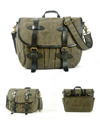 Khaki Waxed Canvas Leather Mens Cycling Messenger Bags Khaki Canvas Side Bag For Men - iwalletsmen