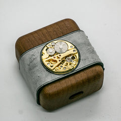 Leather Wood AirPods 1,2 Case with Black Watch Movement Handmade Custom Leather AirPods 1,2 Case Airpod Case Cover - iwalletsmen