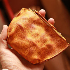 Vintage Slim Brown Leather Mens Coin Wallet Zipper Coin Holder Change Pouch For Men - iwalletsmen