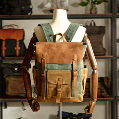 Khaki Waxed Canvas Travel Backpack Canvas Mens School Backpack Waterproof Hiking Backpack For Men - iwalletsmen