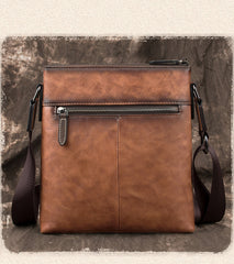 Brown  LEATHER MEN'S Small Side bag Square MESSENGER BAG Tan Square Courier Bag FOR MEN - iwalletsmen