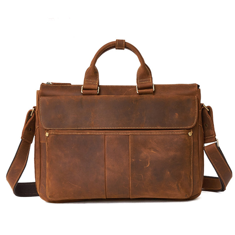 Leather Mens Coffee Briefcase Shoulder Bag Handbag Work Bag Laptop Bag Business Bag for Men