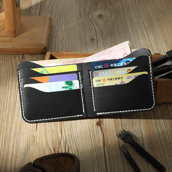 Handmade Slim Black Leather Mens Billfold Wallet Personalize Bifold Small Wallets for Men - iwalletsmen