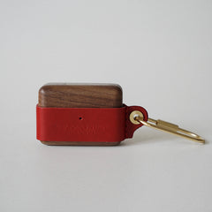 Red Wood Leather AirPods 1,2 Case with Clip Strap Leather Pro AirPods Case Airpod Case Cover - iwalletsmen