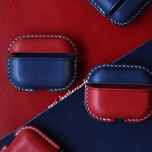 Personalized Red&Blue Leather AirPods Pro Case Custom Blue&Red Leather Pro AirPods Case Airpod Case Cover