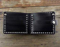 Punk Black Leather Men's Small Biker Wallet Chain Wallet Skull billfold Wallet with Chain For Men - iwalletsmen