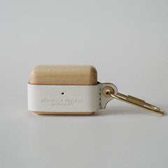 White Wood Leather AirPods 1,2 Case with Clip Strap Leather Pro AirPods Case Airpod Case Cover - iwalletsmen