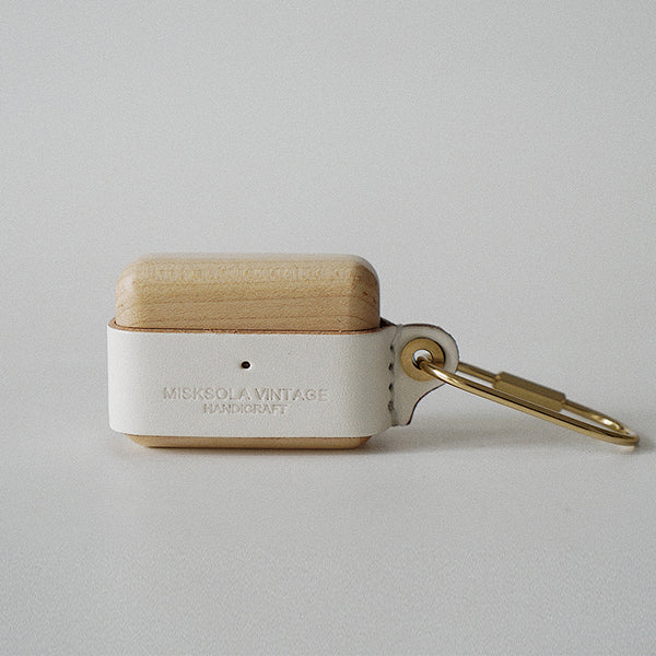 White Wood Leather AirPods Pro Case with Clip Strap Leather 1,2 AirPods Case Airpod Case Cover - iwalletsmen