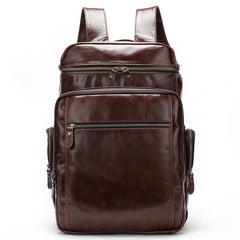 Cool Black Mens Leather 15 inches Large School Laptop Backpack Dark Brown Travel Backpack for Men - iwalletsmen