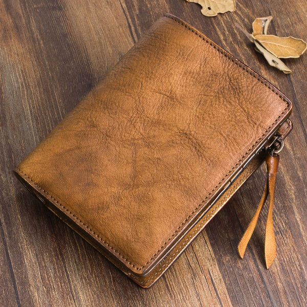 Handmade Mens Cool billfold Leather Wallet Men Small Zipper Wallets Bifold for Men - iwalletsmen