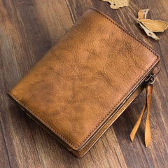 Handmade Mens Cool billfold Leather Wallet Men Small Zipper Wallets Bifold for Men