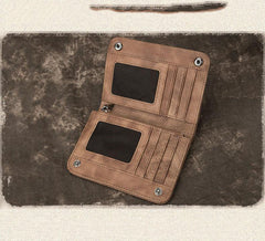 Brown Vintage Bifold Wallet Leather Mens Blue billfold Small Wallet Zipper Small Wallet For Men - iwalletsmen
