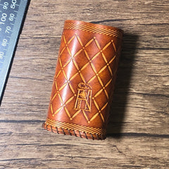 Handmade Tooled Leather Brown Mens DICODES BOXMINI Holder Cigarette Case for Men - iwalletsmen