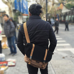 Black Green Canvas Large Messenger Bag Crossbody Bag Black Canvas Satchel Bag For Men - iwalletsmen